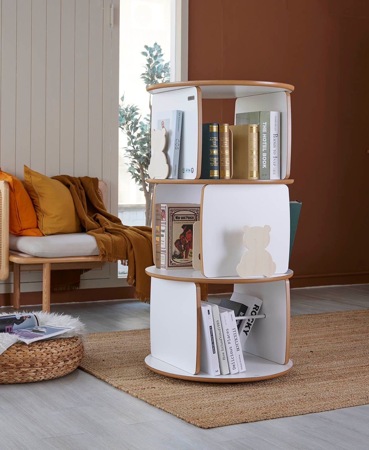 bookcase, rotating bookcase, revolving bookcase